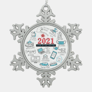 Christmas Covid Vaccine Year Keepsake Snowflake Pewter Christmas Ornament