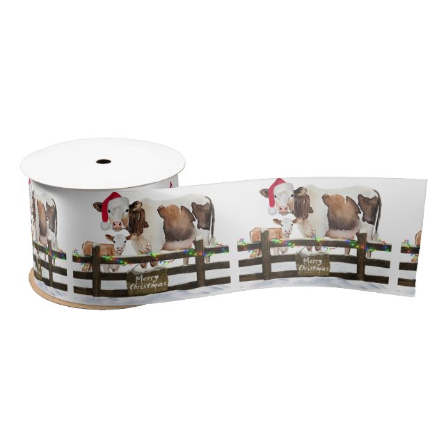 Christmas Cow and Calf In Snow Satin Ribbon (Spool)