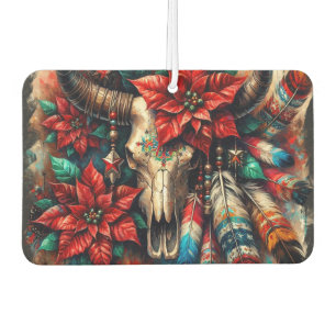 Christmas Cow Bull Skull Poinsettias Feathers Air Freshener