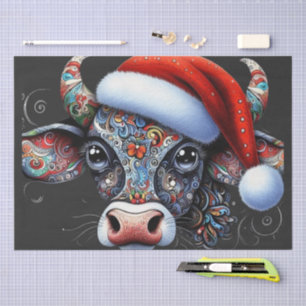 Christmas Cow Bull w/Santa Hat Mexican Folk Art Tissue Paper