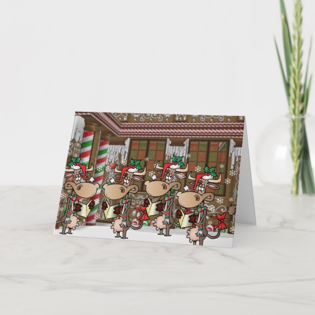 Christmas cow caroling holiday card (Front)