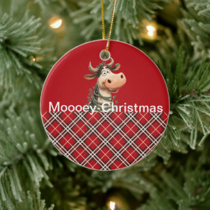 Christmas Cow Ceramic Ornament