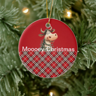 Christmas Cow Ceramic Ornament