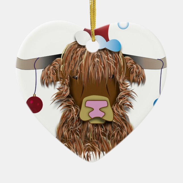 Christmas Cow Ceramic Ornament (Front)