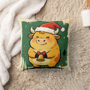 Christmas Cow Chinese Zodiac Ox Throw Pillow