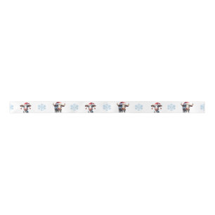 Christmas Cow Couple & Snowflake 1.5" Ribbon Satin Ribbon