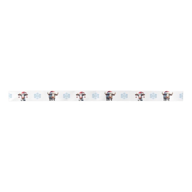 Christmas Cow Couple & Snowflake 1.5" Ribbon Satin Ribbon (Front)