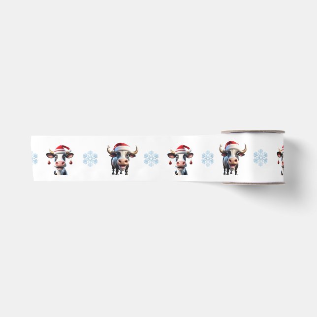 Christmas Cow Couple & Snowflake 3" Ribbon Satin Ribbon (Front)