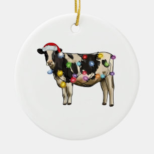 Christmas Cow Farm Lover Cute Santa Holiday Ceramic Ornament