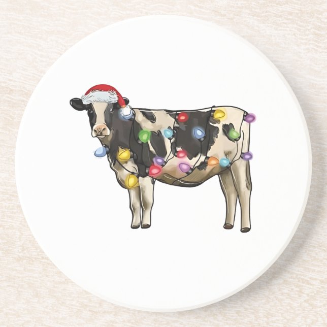 Christmas Cow Farm Lover Cute Santa Holiday Coaster (Front)