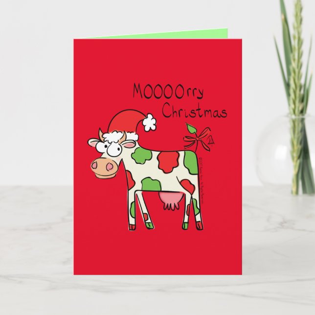 Christmas Cow Funny Cartoon Kids Card (Front)