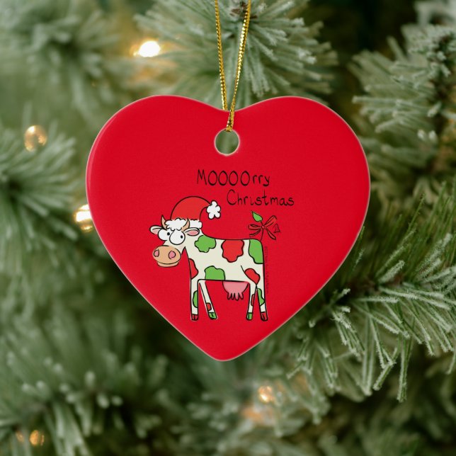 Christmas Cow Funny Cartoon Kids Ceramic Ornament (Tree)