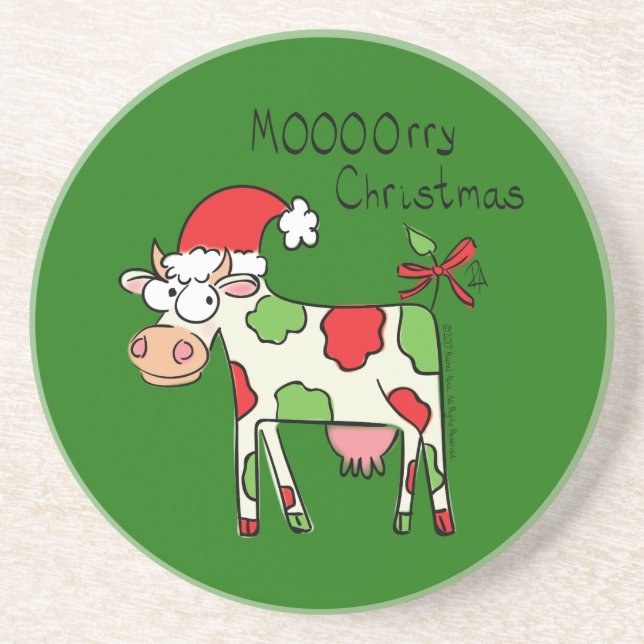 Christmas Cow Funny Cartoon Kids Coaster (Front)