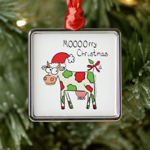 Christmas Cow Funny Cartoon Kids Metal Ornament