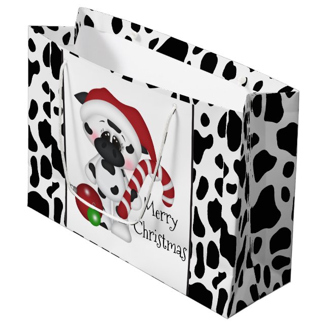 Christmas cow Holiday large gift bag (Front Angled)