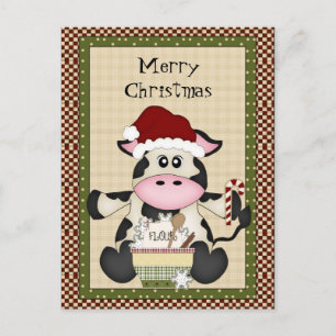 Christmas Cow holiday postcard