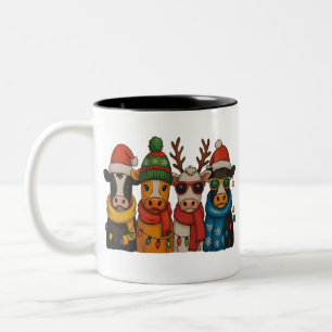 Christmas Cow Lover Farmhouse Farm Santa Highland Two-Tone Coffee Mug