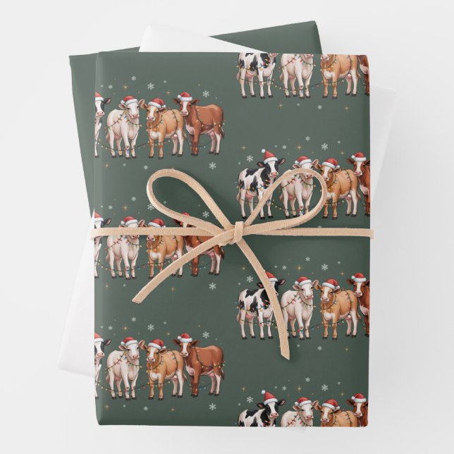 Christmas Cow Lover Gift Funny Holiday Farm  Wrapping Paper Sheet (In situ)