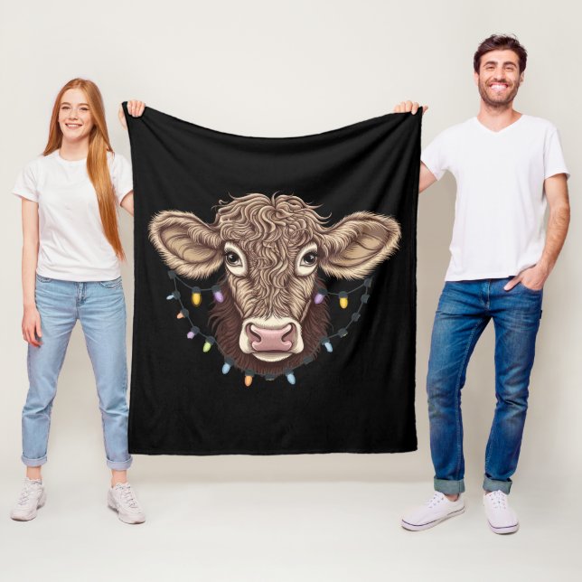 Christmas Cow Lover Lights Farm Farmer Xmas Fleece Blanket (In Situ)