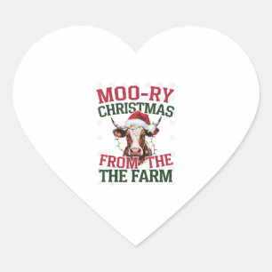 Christmas Cow Moo-ry Christmas From The Farm  Heart Sticker
