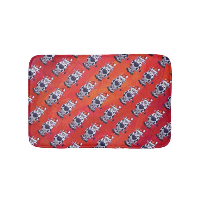 Christmas Cow Pattern on Red Field Bath Mat (Front)