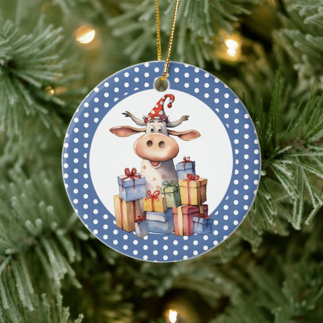 Christmas Cow Pun  Ceramic Ornament (Tree)