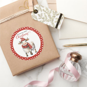 Christmas Cow Pun  Classic Round Sticker