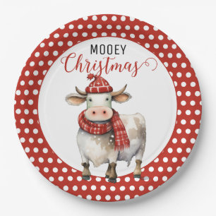 Christmas Cow Pun Paper Plate