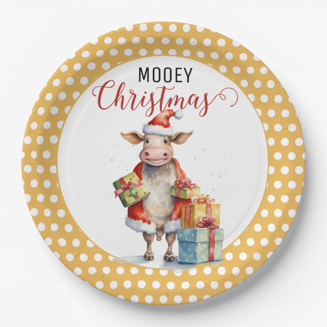 Christmas Cow Pun Paper Plate (Front)