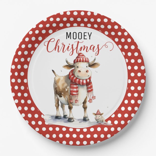 Christmas Cow Pun Paper Plate (Front)