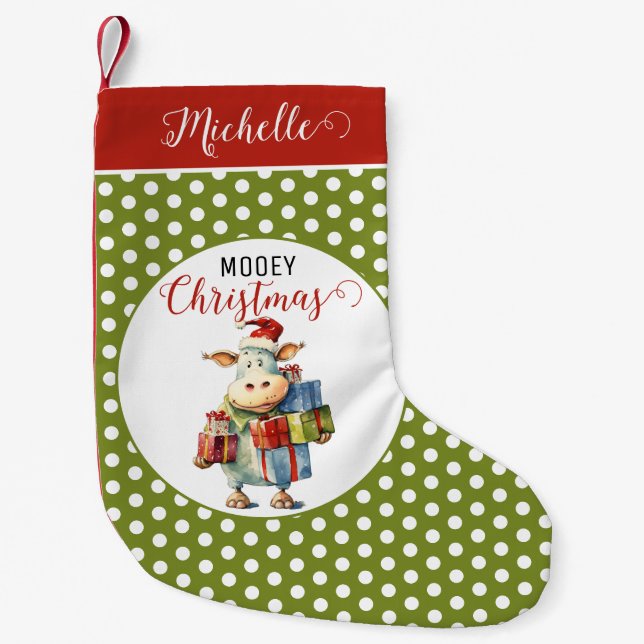 Christmas Cow Pun Small Christmas Stocking (Front)