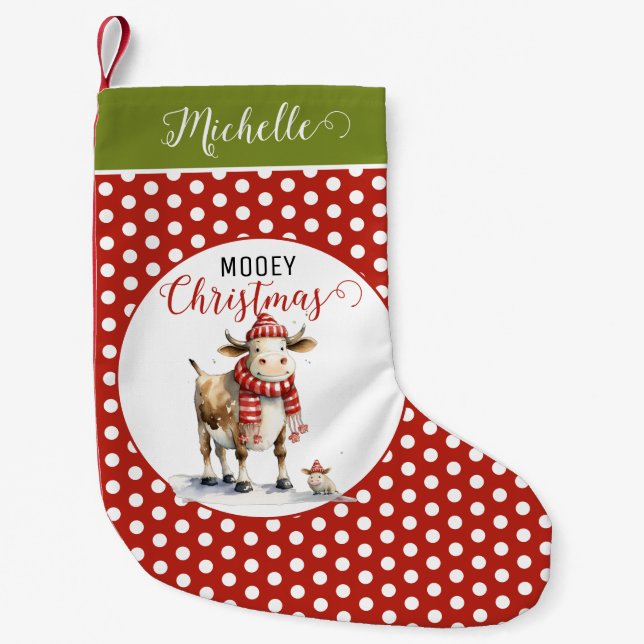 Christmas Cow Pun Small Christmas Stocking (Front)