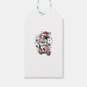 Christmas Cow Riding Pink Scooter Vintage Vector_1 Gift Tags