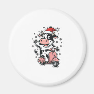 Christmas Cow Riding Pink Scooter Vintage Vector_1 Magnet
