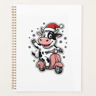 Christmas Cow Riding Pink Scooter Vintage Vector_1 Planner