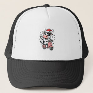 Christmas Cow Riding Pink Scooter Vintage Vector_1 Trucker Hat