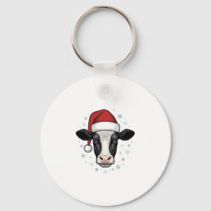 Christmas Cow Santa Hat Vintage Farm Holiday Shirt Keychain