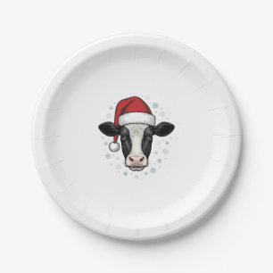 Christmas Cow Santa Hat Vintage Farm Holiday Shirt Paper Plate