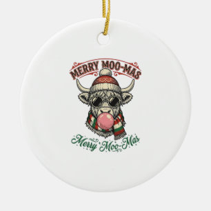 Christmas Cow Shirt Cute Highland Holiday Pun Desi Ceramic Ornament