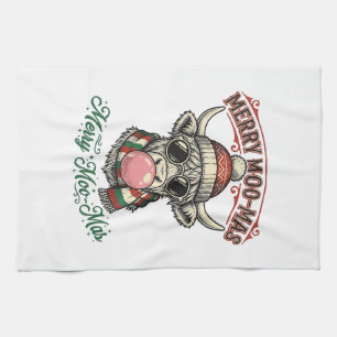 Christmas Cow Shirt Cute Highland Holiday Pun Desi Kitchen Towel