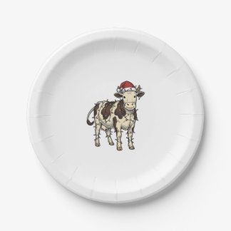 Christmas Cow Vintage Engraving Holiday Farm Shirt Paper Plate