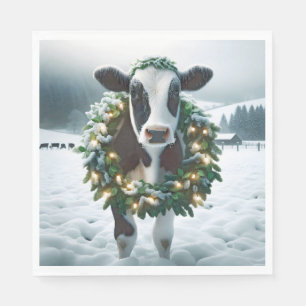 Christmas Cow Wearing a Wreath Napkin