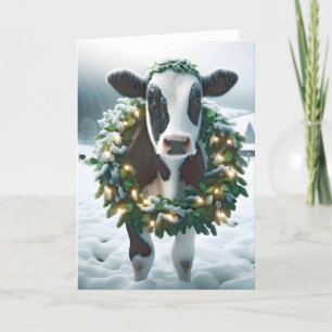 Christmas Cow Wearing Holiday Wreath
