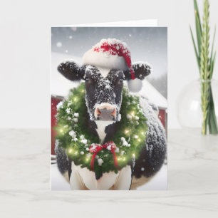 Christmas Cow Wearing Holiday Wreath