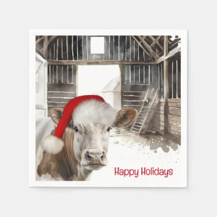 Christmas Cow with Santa Hat Napkin
