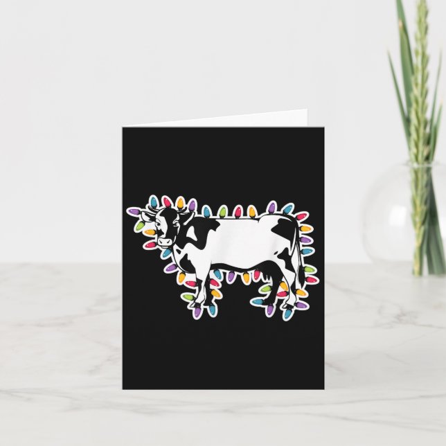 Christmas Cow Wrapped In Coloured String Lights  Card (Front)