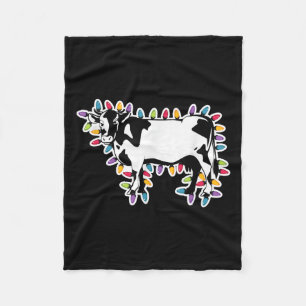 Christmas Cow Wrapped In Coloured String Lights Fleece Blanket