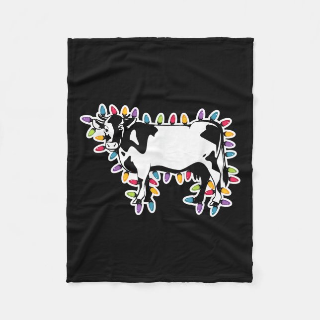 Christmas Cow Wrapped In Coloured String Lights  Fleece Blanket (Front)
