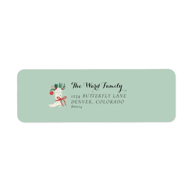 Christmas Cowboy Boot - Holiday Return Mail Label (Front)