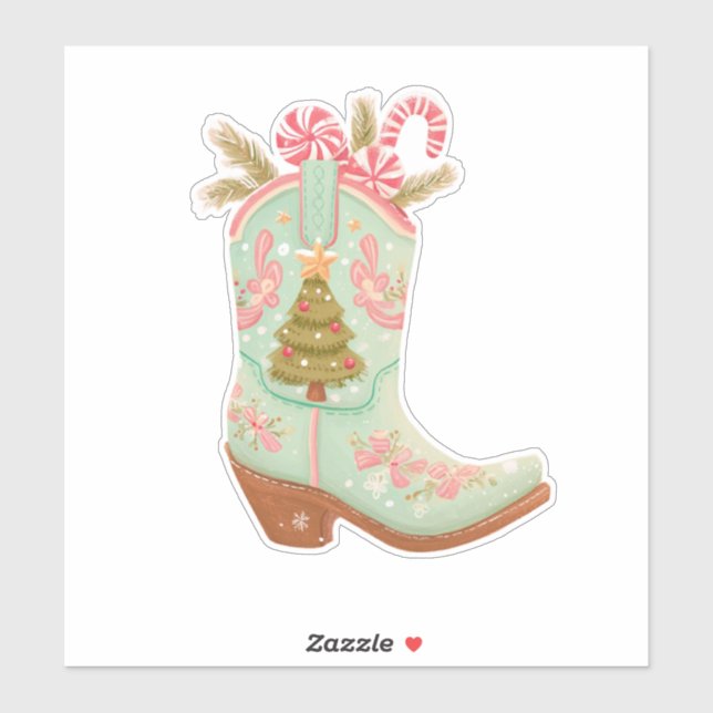 Christmas Cowboy Boot Sticker – Festive Western  (Sheet)